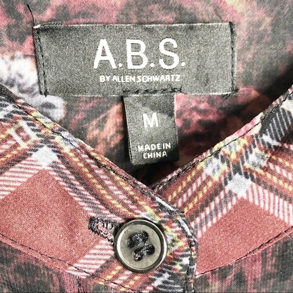 ABS Allen Schwartz Floral Plaid Sheer Blouse M - Picture 7 of 16